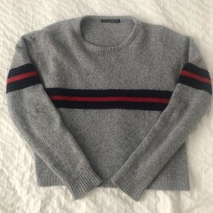 Brandy Melville Grey Sweater with Red Stripe